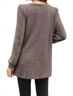 Hot Women's T Shirt Plain Fashion Modern Casual Long Sleeve Crew Neck Regular Tops Daily Weekend Pocket Army Green Brown Gray Fall Winter Women Tunic Tops
