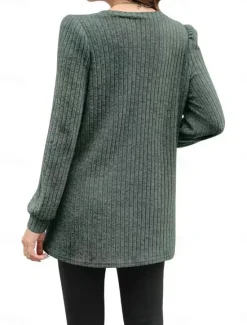 Hot Women's T Shirt Plain Fashion Modern Casual Long Sleeve Crew Neck Regular Tops Daily Weekend Pocket Army Green Brown Gray Fall Winter Women Tunic Tops