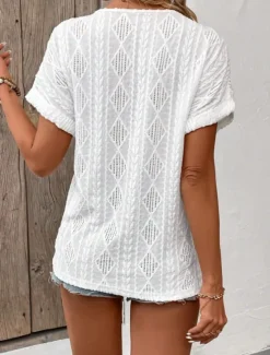 Clearance Women's T Shirt Plain Fashion Modern Casual Short Sleeve V Neck Regular Tops Daily Weekend Buttons White Blue Summer Women Lace Tops