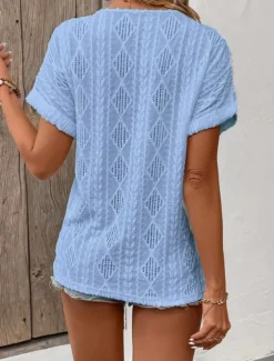 Clearance Women's T Shirt Plain Fashion Modern Casual Short Sleeve V Neck Regular Tops Daily Weekend Buttons White Blue Summer Women Lace Tops