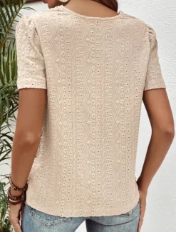 Online Women's T Shirt Plain Fashion Modern Casual Short Sleeve Crew Neck Regular Tops Daily Weekend Lace Patchwork Black White Pink Blue Khaki Summer Women Lace Tops