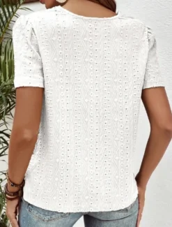 Online Women's T Shirt Plain Fashion Modern Casual Short Sleeve Crew Neck Regular Tops Daily Weekend Lace Patchwork Black White Pink Blue Khaki Summer Women Lace Tops