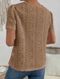 Online Women's T Shirt Plain Fashion Modern Casual Short Sleeve Crew Neck Regular Tops Daily Weekend Lace Patchwork Black White Pink Blue Khaki Summer Women Lace Tops