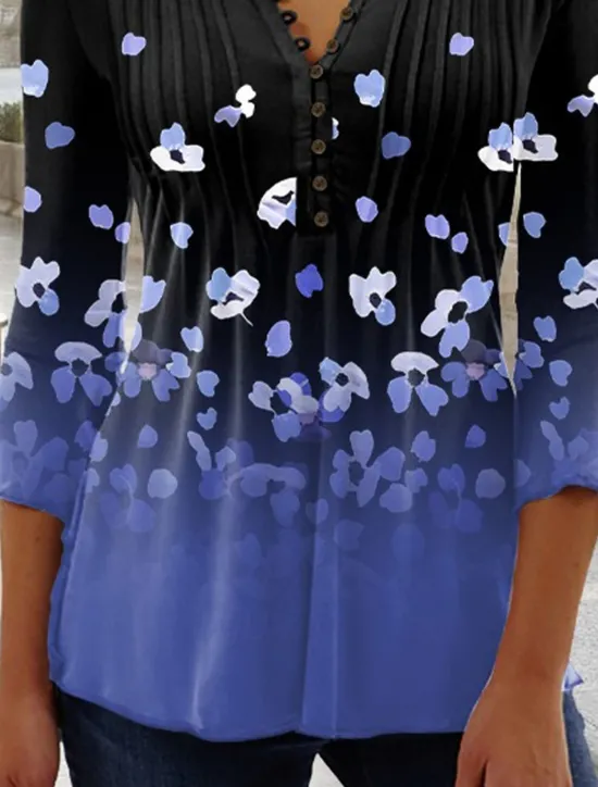 Discount Women's T Shirt Plus Size Shirt T Shirt Henley Shirt Blouse Graphic Polka Dot Flower Basic Long Sleeve Round Neck Regular Tops Casual Weekend Buttons Print Denim Blue Grass Green Black Yellow Light Women Tunic Tops