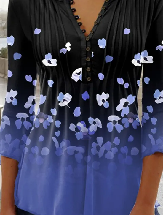 Discount Women's T Shirt Plus Size Shirt T Shirt Henley Shirt Blouse Graphic Polka Dot Flower Basic Long Sleeve Round Neck Regular Tops Casual Weekend Buttons Print Denim Blue Grass Green Black Yellow Light Women Tunic Tops