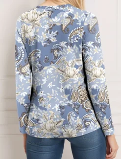 Outlet Women's T Shirt Quarter Zip Long Sleeve Casual Elegant Butterfly Regular Tops Crew Neck Daily Black White Navy Blue Blue Purple Spring Fall & Winter Women T-Shirts