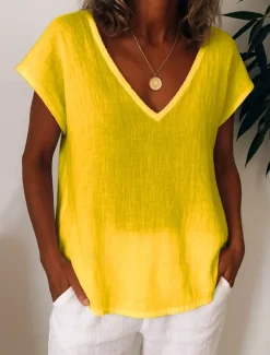 Clearance Women's T Shirt Solid Color Plain Casual Short Sleeve Round Neck Regular Tops Daily Going out Weekend Print White Yellow Light Green Purple Summer Spring Women T-Shirts