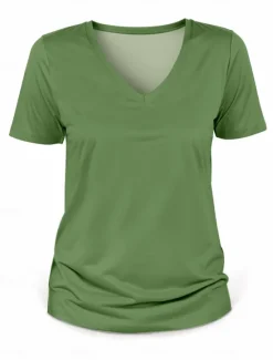 New Women's T Shirt Solid Color Stylish Casual Short Sleeve V Neck Regular Tops Daily Sports Weekend Print Black White Blue Green Beige Summer Spring Women Women's Tops