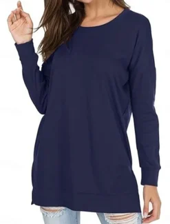 Sale Women's T Shirt Solid Color Daily Casual Long Sleeve Crew Neck Regular Tops Work Daily Patchwork Black White Blue Spring & Fall Women Tunic Tops