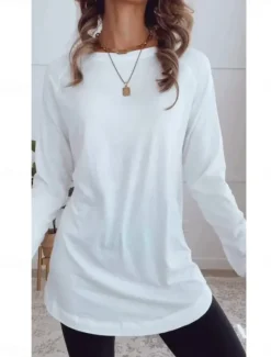 Sale Women's T Shirt Solid Color Daily Casual Long Sleeve Crew Neck Regular Tops Work Daily Patchwork Black White Blue Spring & Fall Women Tunic Tops