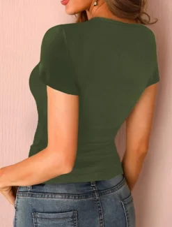 Best Women's T Shirt Solid Color Fashion Stylish Modern Short Sleeve U Neck Regular Tops Daily Weekend Army Green Navy Blue Gray Summer Women T-Shirts
