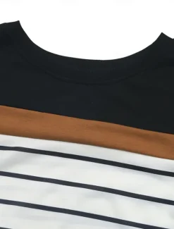 Discount Women's T Shirt Striped Fashion Modern Casual Long Sleeve Crew Neck Regular Tops Daily Weekend Fall Winter Women T-Shirts