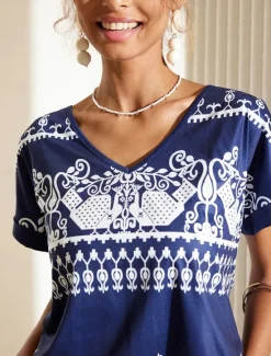 Women's T Shirt Striped Vintage Short Sleeve V Neck Regular Tops Casual Daily Print Black Green Summer Women Boho Tops