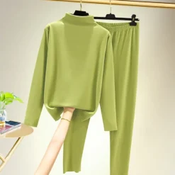 Outlet Women's T shirt Tee Undershirt Pants Sets Bottoming Shirt Casual Daily Basic Long Sleeve Crew Neck Turtleneck Black Fall & Winter Home Outfits Women Pajama-Setter