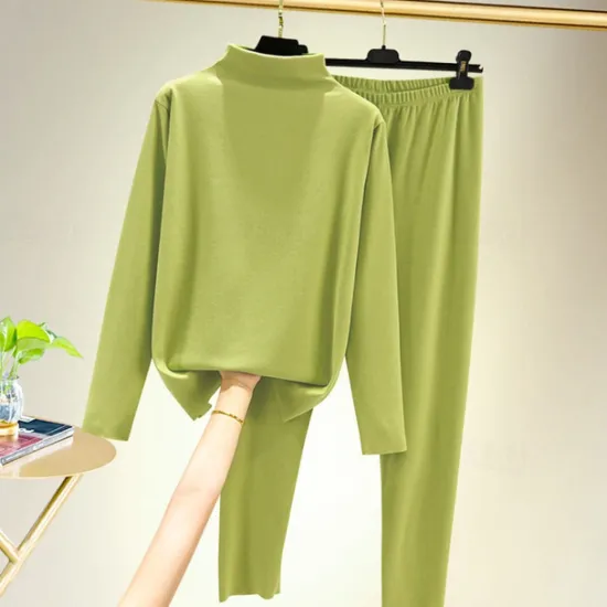 Outlet Women's T shirt Tee Undershirt Pants Sets Bottoming Shirt Casual Daily Basic Long Sleeve Crew Neck Turtleneck Black Fall & Winter Home Outfits Women Pajama-Setter