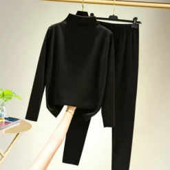 Outlet Women's T shirt Tee Undershirt Pants Sets Bottoming Shirt Casual Daily Basic Long Sleeve Crew Neck Turtleneck Black Fall & Winter Home Outfits Women Pajama-Setter