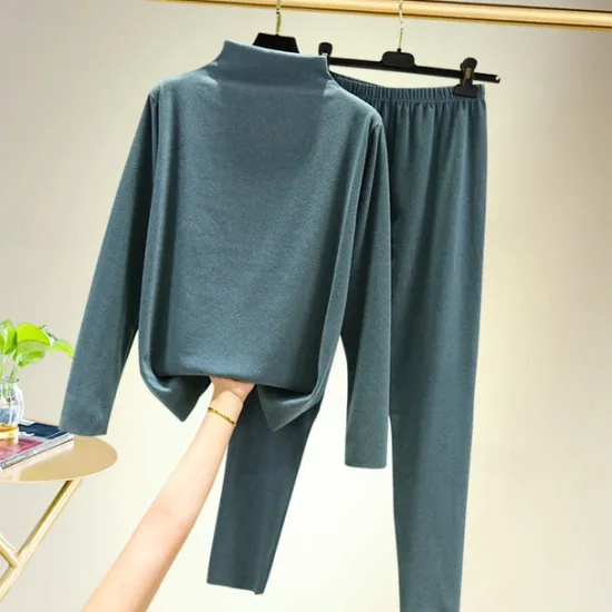 Outlet Women's T shirt Tee Undershirt Pants Sets Bottoming Shirt Casual Daily Basic Long Sleeve Crew Neck Turtleneck Black Fall & Winter Home Outfits Women Pajama-Setter