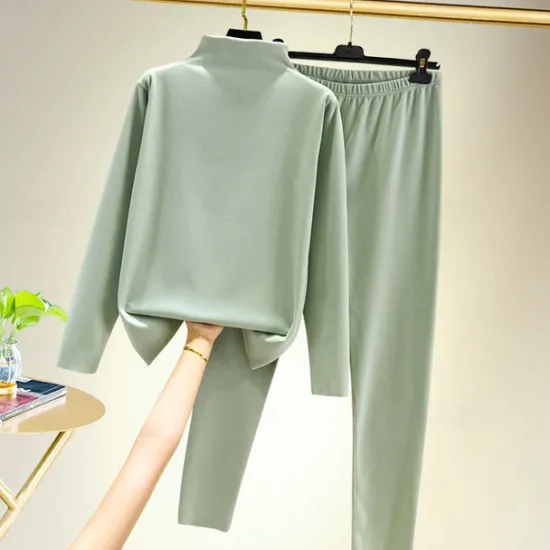 Outlet Women's T shirt Tee Undershirt Pants Sets Bottoming Shirt Casual Daily Basic Long Sleeve Crew Neck Turtleneck Black Fall & Winter Home Outfits Women Pajama-Setter