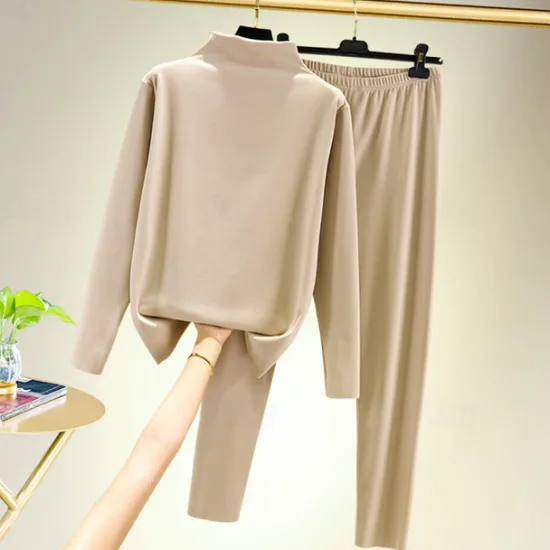 Outlet Women's T shirt Tee Undershirt Pants Sets Bottoming Shirt Casual Daily Basic Long Sleeve Crew Neck Turtleneck Black Fall & Winter Home Outfits Women Pajama-Setter
