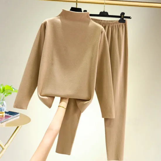 Outlet Women's T shirt Tee Undershirt Pants Sets Bottoming Shirt Casual Daily Basic Long Sleeve Crew Neck Turtleneck Black Fall & Winter Home Outfits Women Pajama-Setter