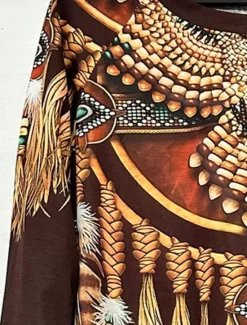 Hot Women's T Shirt Vintage Ethnic Print Long Sleeve Regular Tops Crew Neck Vacation Spring Fall Women Boho Tops