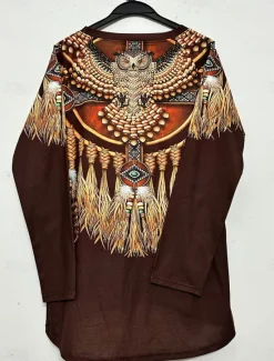 Hot Women's T Shirt Vintage Ethnic Print Long Sleeve Regular Tops Crew Neck Vacation Spring Fall Women Boho Tops