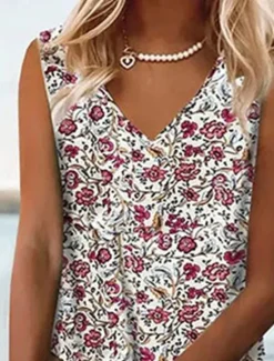 Online Women's Tank Dress Floral Ditsy Floral Print V Neck Midi Dress Bohemia Boho Daily Sleeveless Summer Spring Women Floral Dresses