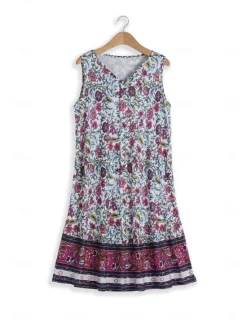 Online Women's Tank Dress Floral Ditsy Floral Print V Neck Midi Dress Bohemia Boho Daily Sleeveless Summer Spring Women Floral Dresses