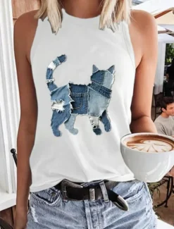 Women's Tank Top Graphic Dragonfly Stylish Casual Sleeveless Crew Neck Regular Tops Daily Print Black White Pink Navy Blue Blue Summer Spring Women Tank Tops & Camis