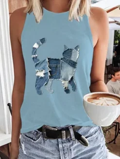 Women's Tank Top Graphic Dragonfly Stylish Casual Sleeveless Crew Neck Regular Tops Daily Print Black White Pink Navy Blue Blue Summer Spring Women Tank Tops & Camis