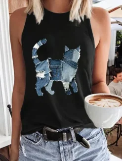 Women's Tank Top Graphic Dragonfly Stylish Casual Sleeveless Crew Neck Regular Tops Daily Print Black White Pink Navy Blue Blue Summer Spring Women Tank Tops & Camis