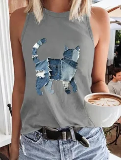Women's Tank Top Graphic Dragonfly Stylish Casual Sleeveless Crew Neck Regular Tops Daily Print Black White Pink Navy Blue Blue Summer Spring Women Tank Tops & Camis
