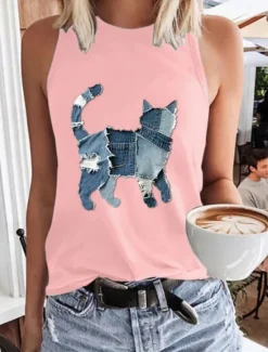Women's Tank Top Graphic Dragonfly Stylish Casual Sleeveless Crew Neck Regular Tops Daily Print Black White Pink Navy Blue Blue Summer Spring Women Tank Tops & Camis