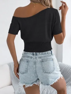 Online Women's Tank Top Solid Color Daily Casual Short Sleeve Cold Shoulder Regular Tops Daily Beach Wear Black White Fuchsia Orange Khaki Summer Spring Women Pullovers & Tops