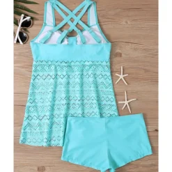 New Women's Tankini Two Piece Swimsuit Lace Swimwear Solid Colored Swimwear Black Sky Blue Breathable Quick Dry Lightweight Sleeveless - Swimming Surfing Beach Summer Spring Plus Size Women One-Pieces