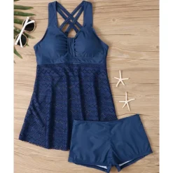 New Women's Tankini Two Piece Swimsuit Lace Swimwear Solid Colored Swimwear Black Sky Blue Breathable Quick Dry Lightweight Sleeveless - Swimming Surfing Beach Summer Spring Plus Size Women One-Pieces