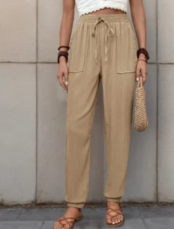 Best Women's Tapered pants Chinos Fashion Streetwear Full Length High Waist Plain Pocket Elastic Waistband Comfy Soft Comfortable Micro-elastic Outdoor Street Black Green Khaki Spring & Fall Regular Fit Women Pants