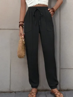 Best Women's Tapered pants Chinos Fashion Streetwear Full Length High Waist Plain Pocket Elastic Waistband Comfy Soft Comfortable Micro-elastic Outdoor Street Black Green Khaki Spring & Fall Regular Fit Women Pants