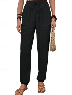 Best Women's Tapered pants Chinos Fashion Streetwear Full Length High Waist Plain Pocket Elastic Waistband Comfy Soft Comfortable Micro-elastic Outdoor Street Black Green Khaki Spring & Fall Regular Fit Women Pants