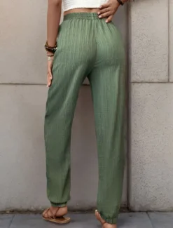 Best Women's Tapered pants Chinos Fashion Streetwear Full Length High Waist Plain Pocket Elastic Waistband Comfy Soft Comfortable Micro-elastic Outdoor Street Black Green Khaki Spring & Fall Regular Fit Women Pants