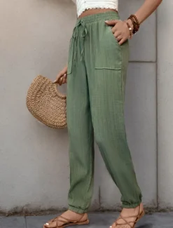 Best Women's Tapered pants Chinos Fashion Streetwear Full Length High Waist Plain Pocket Elastic Waistband Comfy Soft Comfortable Micro-elastic Outdoor Street Black Green Khaki Spring & Fall Regular Fit Women Pants