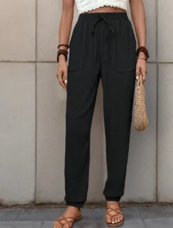Best Women's Tapered pants Chinos Fashion Streetwear Full Length High Waist Plain Pocket Elastic Waistband Comfy Soft Comfortable Micro-elastic Outdoor Street Black Green Khaki Spring & Fall Regular Fit Women Pants
