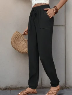 Best Women's Tapered pants Chinos Fashion Streetwear Full Length High Waist Plain Pocket Elastic Waistband Comfy Soft Comfortable Micro-elastic Outdoor Street Black Green Khaki Spring & Fall Regular Fit Women Pants