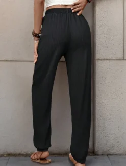 Best Women's Tapered pants Chinos Fashion Streetwear Full Length High Waist Plain Pocket Elastic Waistband Comfy Soft Comfortable Micro-elastic Outdoor Street Black Green Khaki Spring & Fall Regular Fit Women Pants