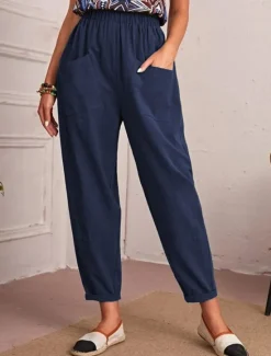 New Women's Tapered pants Chinos Fashion Streetwear Basic Ankle-Length Medium Waist Plain Pocket Elastic Waist Comfort Outdoor Micro-elastic Vacation Street Daily Navy Black Khaki Army Green Summer Spring Women Pants