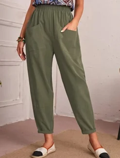 New Women's Tapered pants Chinos Fashion Streetwear Basic Ankle-Length Medium Waist Plain Pocket Elastic Waist Comfort Outdoor Micro-elastic Vacation Street Daily Navy Black Khaki Army Green Summer Spring Women Pants