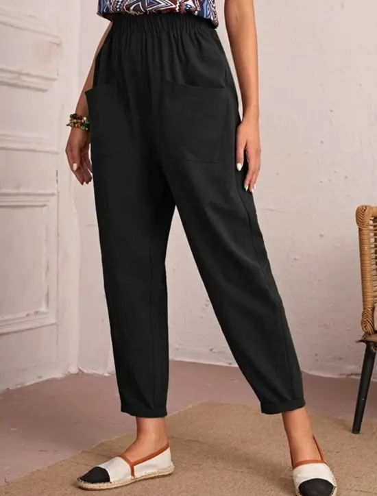 New Women's Tapered pants Chinos Fashion Streetwear Basic Ankle-Length Medium Waist Plain Pocket Elastic Waist Comfort Outdoor Micro-elastic Vacation Street Daily Navy Black Khaki Army Green Summer Spring Women Pants