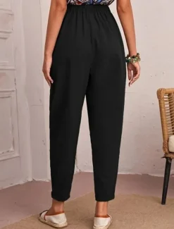 New Women's Tapered pants Chinos Fashion Streetwear Basic Ankle-Length Medium Waist Plain Pocket Elastic Waist Comfort Outdoor Micro-elastic Vacation Street Daily Navy Black Khaki Army Green Summer Spring Women Pants