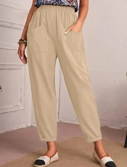 New Women's Tapered pants Chinos Fashion Streetwear Basic Ankle-Length Medium Waist Plain Pocket Elastic Waist Comfort Outdoor Micro-elastic Vacation Street Daily Navy Black Khaki Army Green Summer Spring Women Pants