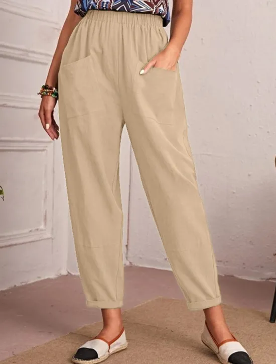 New Women's Tapered pants Chinos Fashion Streetwear Basic Ankle-Length Medium Waist Plain Pocket Elastic Waist Comfort Outdoor Micro-elastic Vacation Street Daily Navy Black Khaki Army Green Summer Spring Women Pants